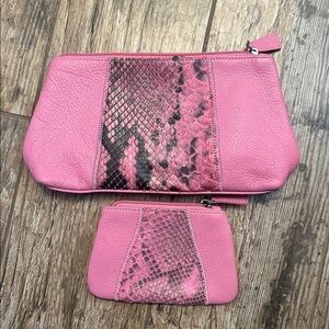 Chi by Falchi Leather pink snakeskin zipper pouch set